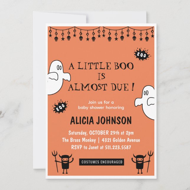 Orange Ghosts Little boo Halloween baby shower Invitation (Front)