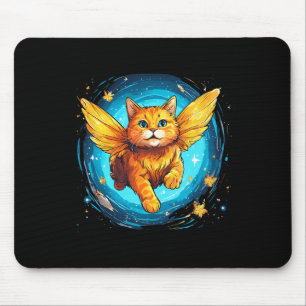 Orange Ginger Cat With Butterfly Wings In Space Mouse Mat