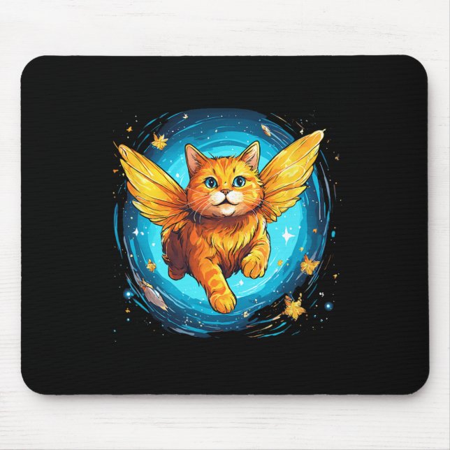 Orange Ginger Cat With Butterfly Wings In Space  Mouse Mat (Front)