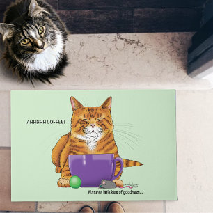 Orange Ginger Coffee Cat Funny Doormat