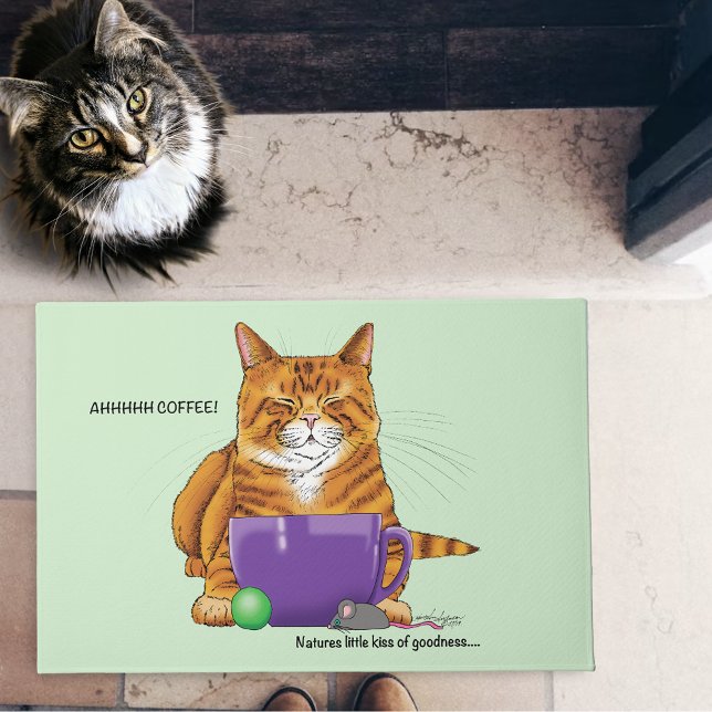 Orange Ginger Coffee Cat Funny Doormat (Creator Uploaded)