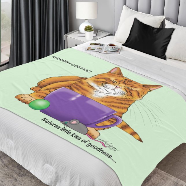 Orange Ginger Coffee Cat Funny Fleece Blanket (Creator Uploaded)