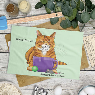 Orange Ginger Coffee Cat Funny Tea Towel