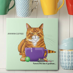 Orange Ginger Coffee Cat Funny Tile