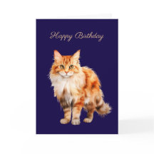 Orange Ginger Fluffy Cat Birthday Card #1