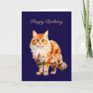 Orange Ginger Fluffy Cat Birthday Card #1