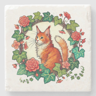Orange Ginger Maine Coon Cat Stone Coaster