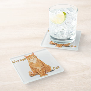 Orange Ginger Tabby Cat Personalised Glass Coaster