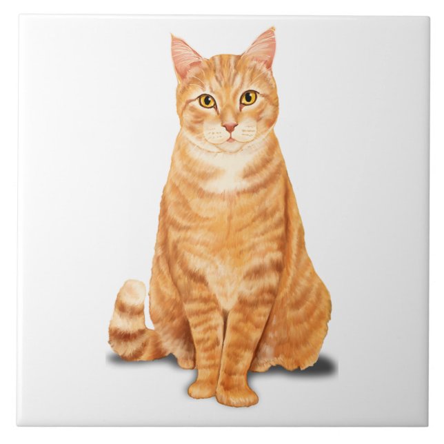 Orange Ginger Tabby Tiger Cat Custom Tile (Front)