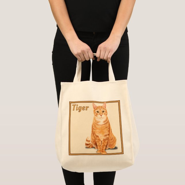 Orange Ginger Tabby Tiger Cat Personalised Grocery Tote Bag (Front (Product))