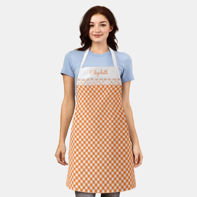 Orange Gingham All-Over Print Apron (Worn)