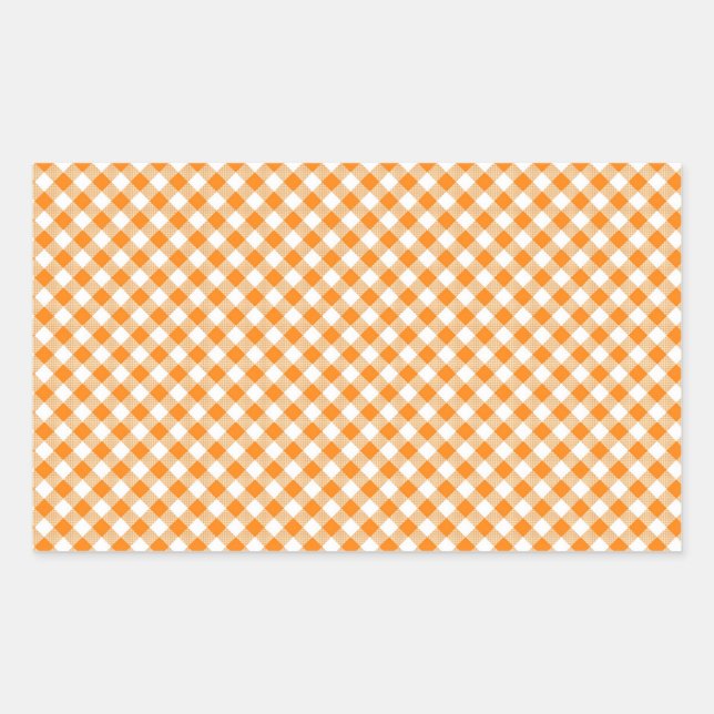Orange Gingham Background Rectangle Sticker (Front)