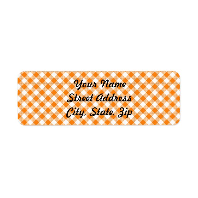 Orange Gingham Background Return Address Sticker (Front)