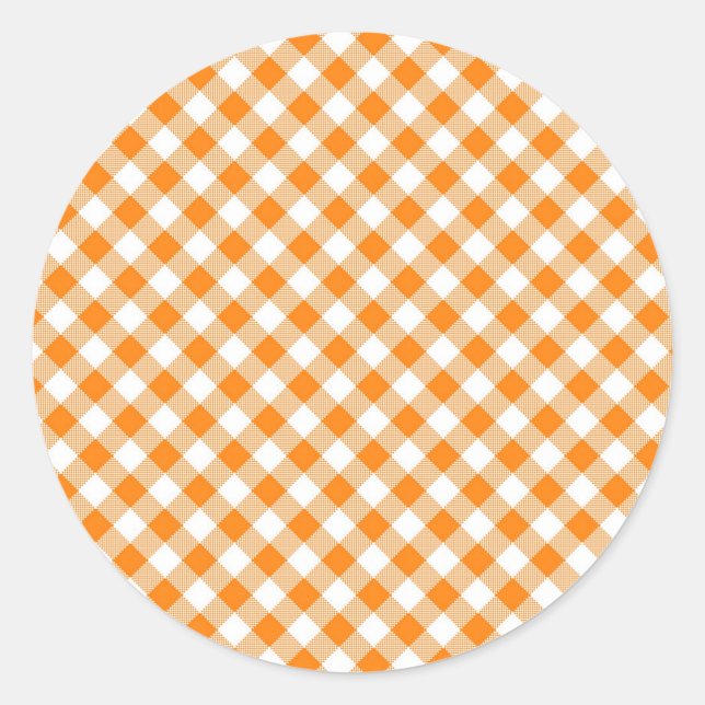 Orange Gingham Background Round Sticker (Front)