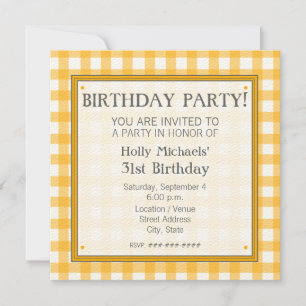 Orange Gingham Birthday Party Invitation