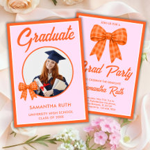 Orange Gingham Bow Photo Graduation Party