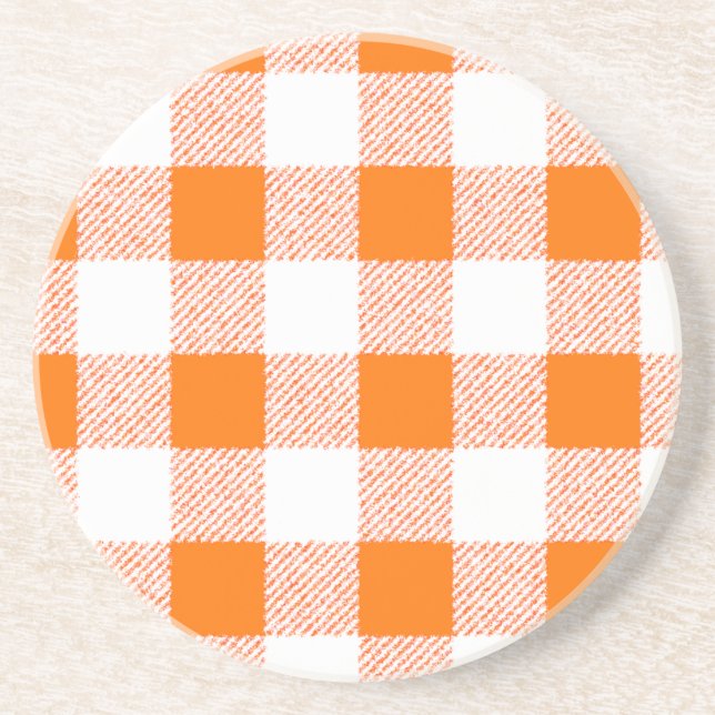 Orange Gingham Check Pattern Coaster (Front)