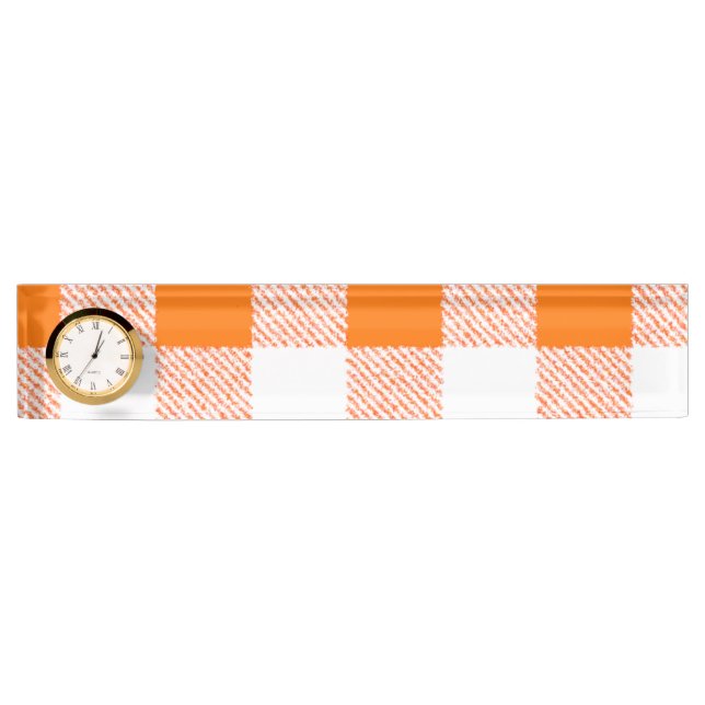Orange Gingham Check Pattern Nameplate (Front)