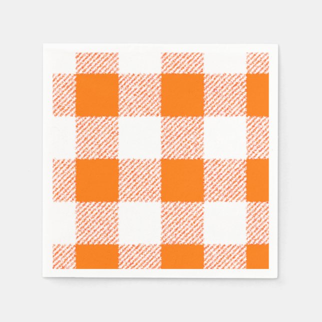 Orange Gingham Check Pattern Napkin (Front)