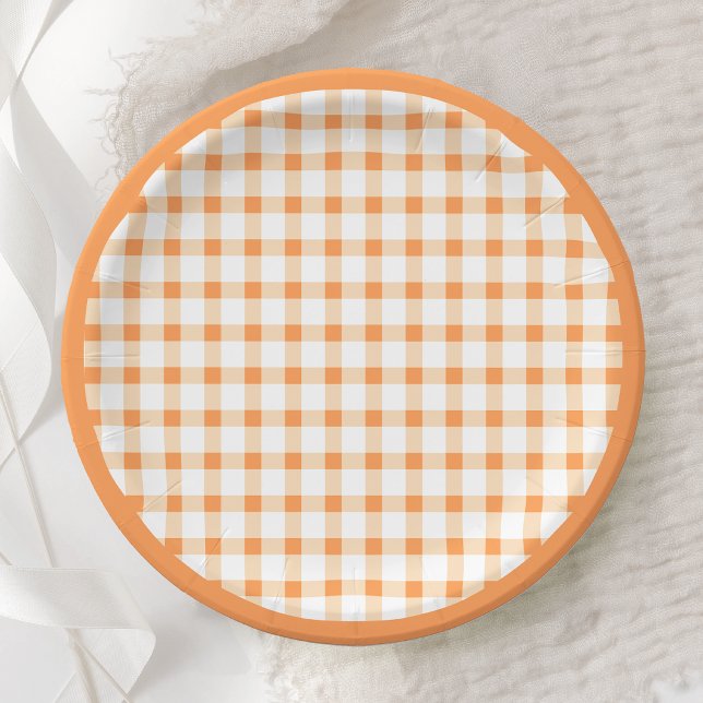 Orange Gingham Check Pattern Picnic Design Paper Plate (Creator Uploaded)
