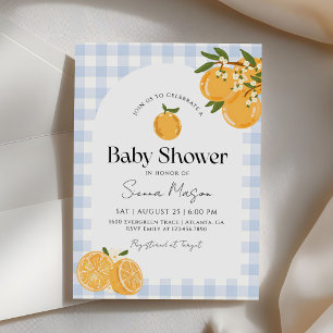 Orange Gingham Citrus Baby Shower Invitation