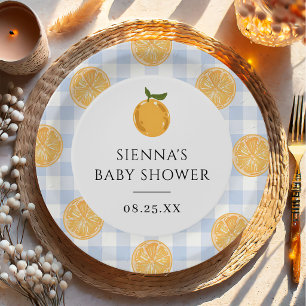 Orange Gingham Citrus Baby Shower Paper Plate