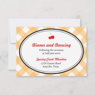 Orange gingham country rustic reception enclosure invitation