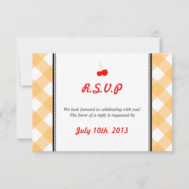 Orange gingham country rustic wedding response invitation (Front)