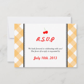 Orange gingham country rustic wedding response invitation