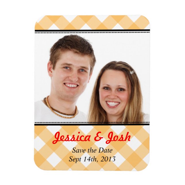 Orange gingham country wedding save the date magnet (Vertical)