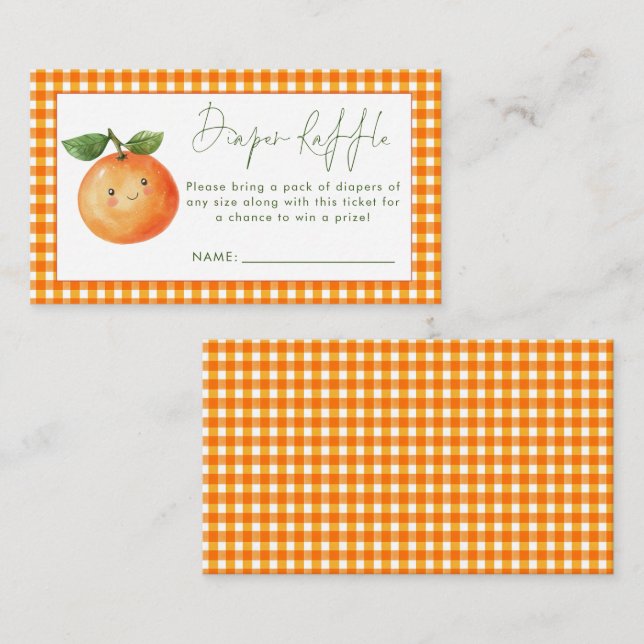 Orange Gingham Cutie Diaper Raffle Baby Shower Enclosure Card (Front/Back)