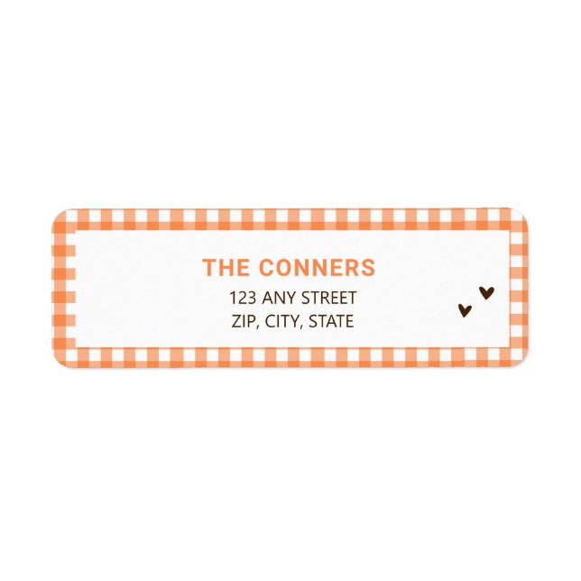 Orange Gingham Fall Baby Shower Return Address (Front)