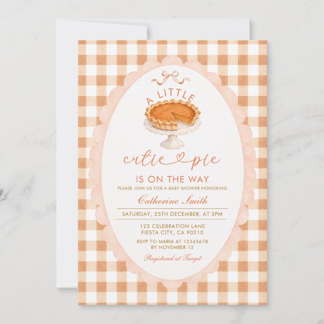 Orange Gingham Fall Pie Baby Shower  Invitation (Front)