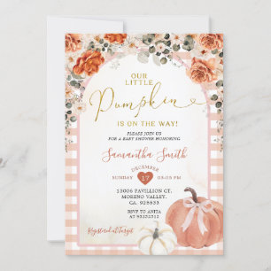 Orange Gingham Floral Pumpkin Autumn Baby Shower Invitation