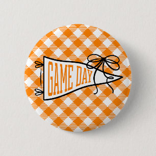 Orange Gingham Game Day Pennant  6 Cm Round Badge