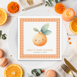 Orange Gingham Girl Little Cutie Baby Shower Napkin