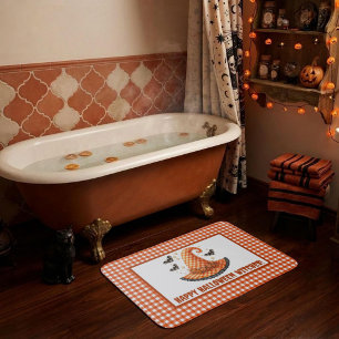 Orange Gingham Halloween Witch Hat Welcome Bath Mat