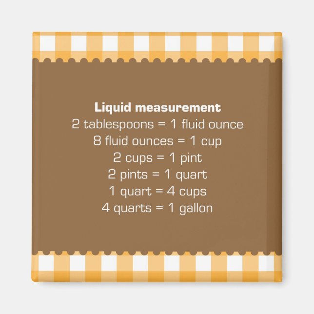 Orange gingham liquid measure chart kitchen helper magnet (Front)