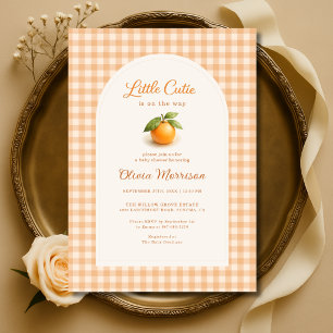 Orange Gingham Little Cutie Baby Shower Invitation