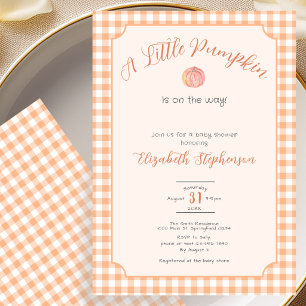 Orange Gingham Little Pumpkin Autumn Baby Shower Invitation