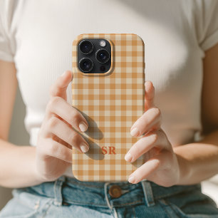 Orange Gingham Monogram Future Mrs Wife Initial iPhone 15 Pro Max Case