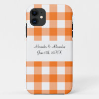 Orange gingham pattern wedding favours