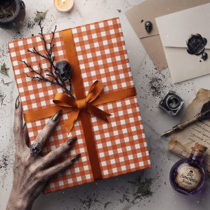 Orange Gingham Plaid Check Wrapping Paper