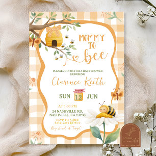 Orange Gingham Plaid Daisy and Bee Baby Shower Invitation