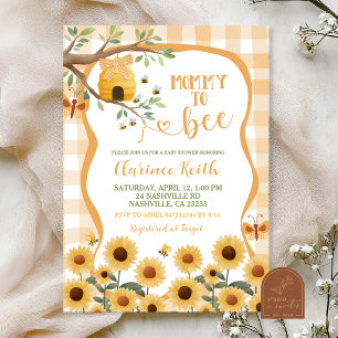 Orange Gingham Plaid Sunflower Bee Baby Shower Inv Invitation