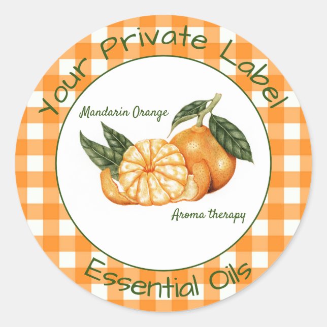 Orange Gingham Private Essential Oils label  (Front)