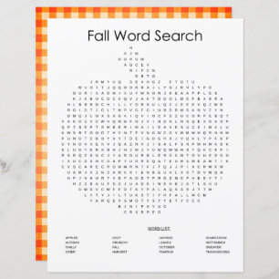 Orange Gingham Pumpkin Fall Word Search