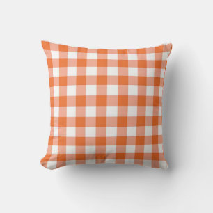 Orange Gingham Reversible Throw Pillow