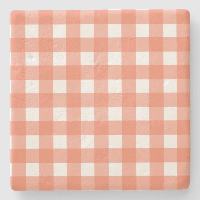 Orange gingham stone coaster (Front)