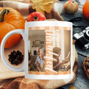 Orange Gingham Thankful Text and Photo Mug